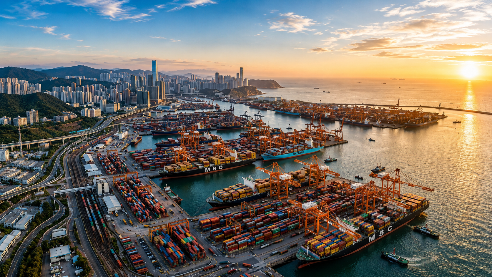 Aerial view of shipping containers